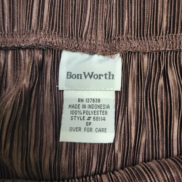 BonWorth Womens Vintage Pleated Slinky Midi Skirt Size Small Petite Brown A Line - Picture 7 of 11